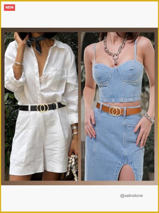 2 Pack Faux Leather Belts with Double O Ring Buckle